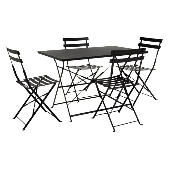 Eve 4 Seater Garden Furniture Set - Folding Table and Chairs Patio Set - Black