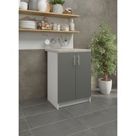 Kitchen Base Unit 600mm Storage Cabinet & Doors 60cm - Grey Matt With Worktop