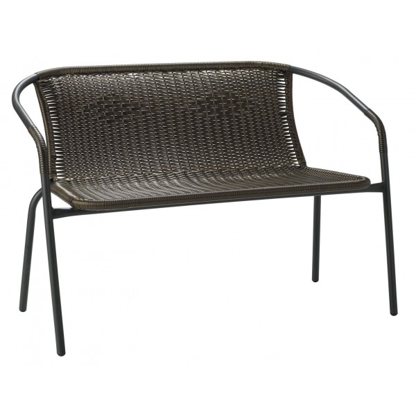 2 Seater Steel & Wicker Effect Garden Bench-Brown