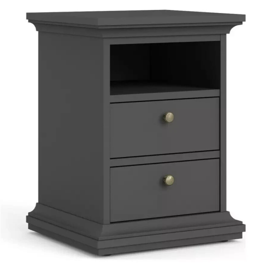 Paris 2 Drawer Bedside Table - Grey ( B Grade 15768 )
