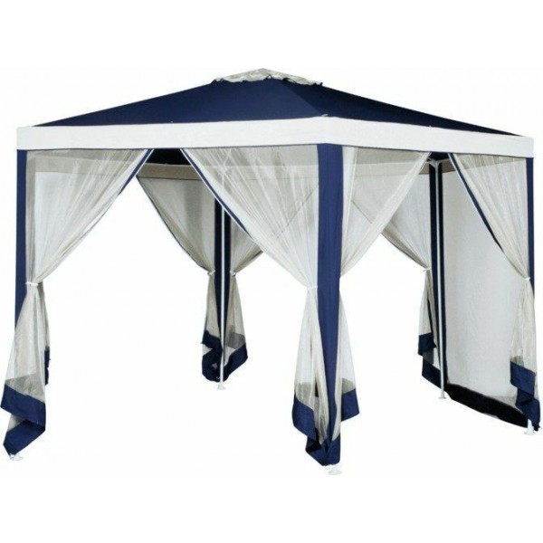 Hexagonal 4x4 Gazebo With Sides - Blue - Garden Canopy Party Tent For Events