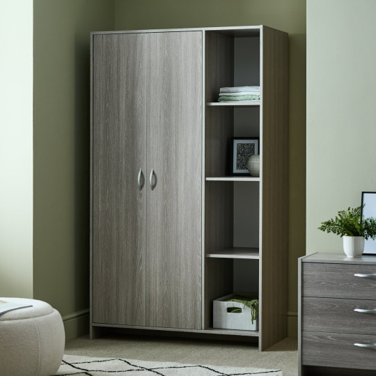 Home Seville 2 Dr Open Shelf Wardrobe -Grey Oak Effect (B Grade)