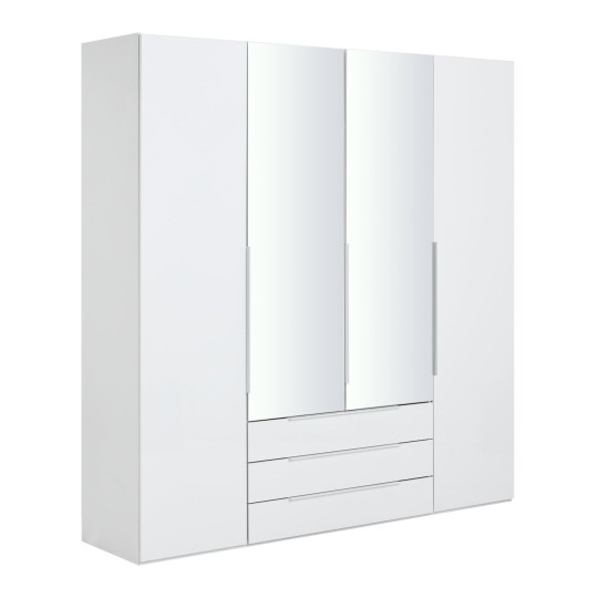 Hallingford 4 Door 3 Drawer Wardrobe- White Gloss | High Shine Furniture