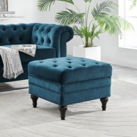  Chesterfield Velvet Storage Footstool - Blue 