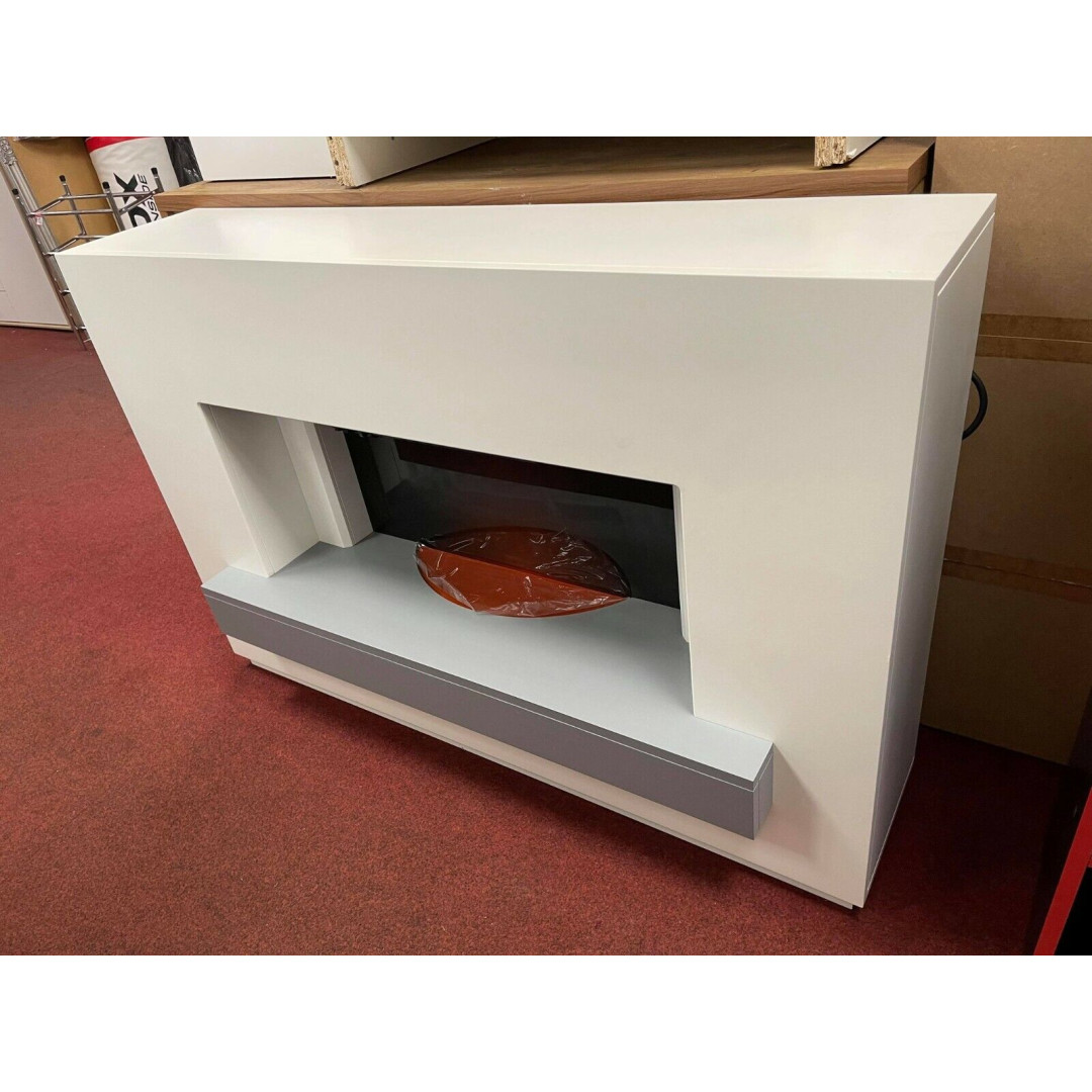 Adam Sambro Fireplace Suite in Pure White with Grey Shelf 46 Inch