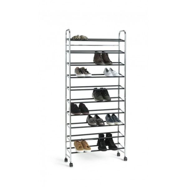 10 Shelf Rolling Shoe Storage Rack - Chrome