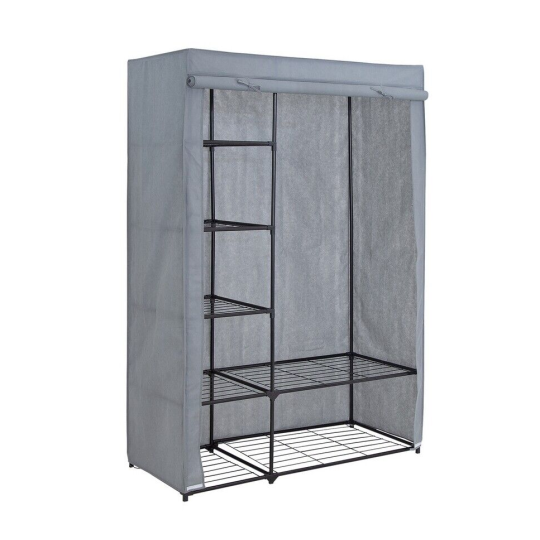 Home Covered Double Wardrobe with Storage - Grey | Bedroom Clothes Organizer