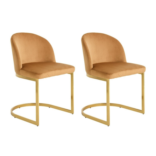 Home Willa Pair of Velvet Dining Chairs - Camel | Elegant Mealtime Seating