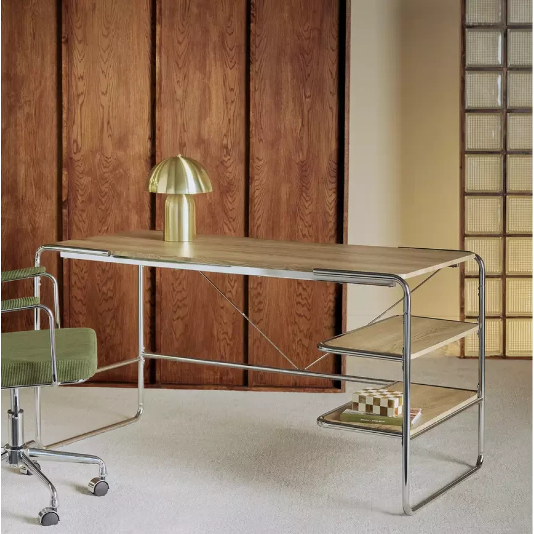 Albers Chrome Office Desk Natural | Modern Home Office Workstation Desk Albers Chrome Office Desk Natural | Modern Home Office Workstation Desk