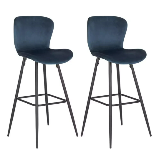 Etta Pair of Velvet Bar Stool - Blue