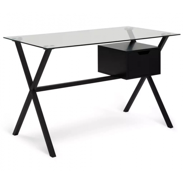 Dria 1 Drawer Glass Medium size Desk - Black