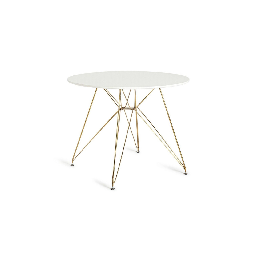 Maddix Round 4 Seater Dining Table - Brass & White