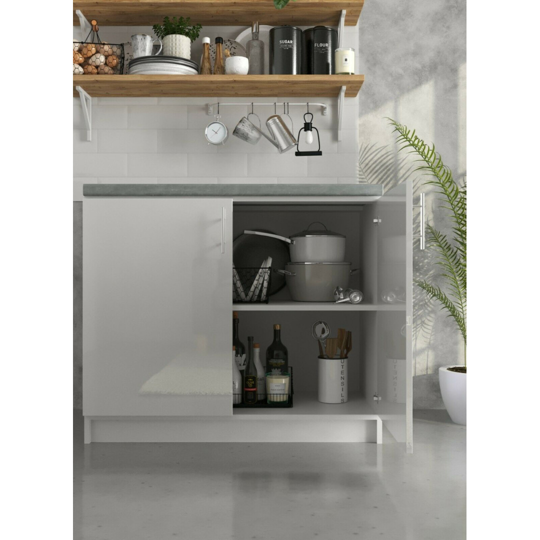 Kitchen Base Cabinet 800mm Cupboard Unit - White  Gloss