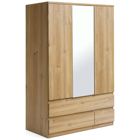 Home Jenson 3 Door 4 Drawer Mirror Wardrobe - New Oak | Organized Living Space