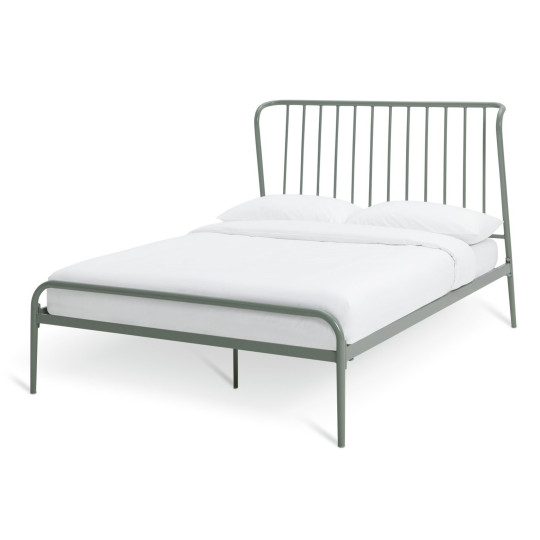 Kanso Double Metal Bed Frame - Sage Green | Sturdy Steel Frame with Slatted Base