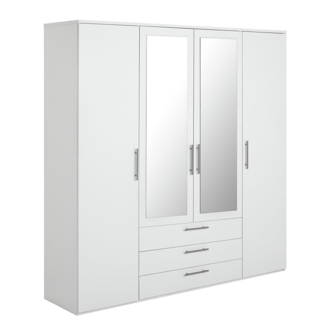 Brisbane 4 Door 3 Drawer Mirror Wardrobe - White |Spacious Clothing Organization Brisbane 4 Door 3 Drawer Mirror Wardrobe - White |Spacious Clothing Organization