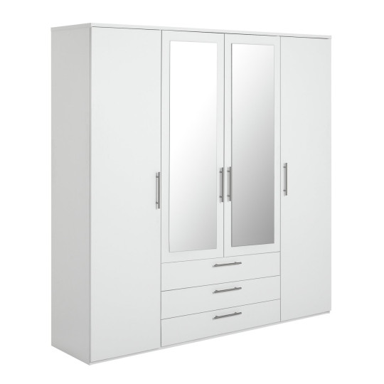 Brisbane 4 Door 3 Drawer Mirror Wardrobe - White |Spacious Clothing Organization