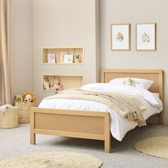 Kids Single Rattan Bed Frame - Oak Stain | natural rattan bed kids