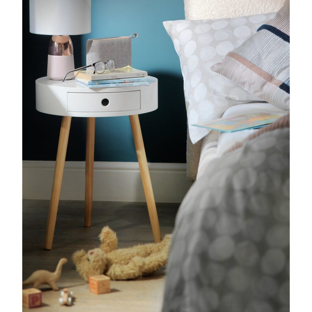 Otto 1 Drawer Round Bedside Table - White