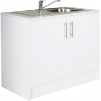 Athina 1000mm Steel Kitchen Sink Unit With Sink And Tap + Shelf - White
