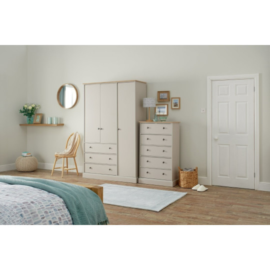 Home Kensington 3Dr 3Drw Wardrobe - Soft Grey /Oak Eff | triple wardrobe