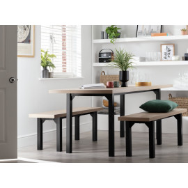 Habitat Zayn Wood Effect Dining Table & 2 Natural Benches