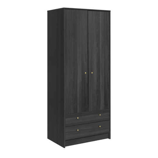 Malibu 2 Door 2 Drawer Wardrobe - Black Brown