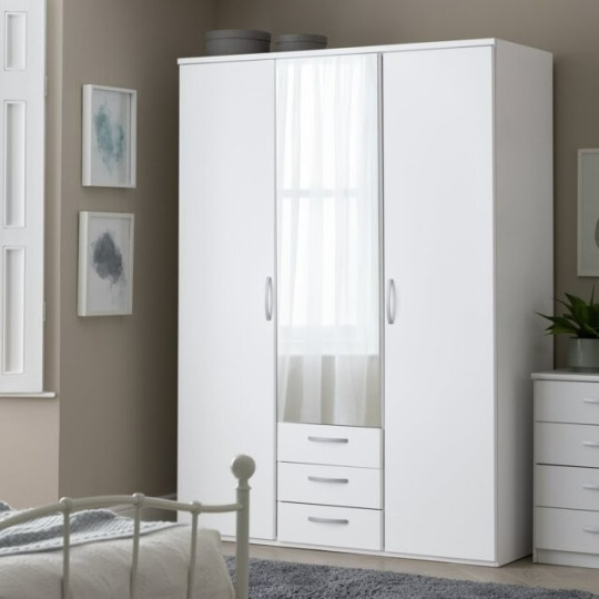 Home New Hallingford 3Dr 3 Drw Mirror Wardrobe - White | Mirror Wardrobe