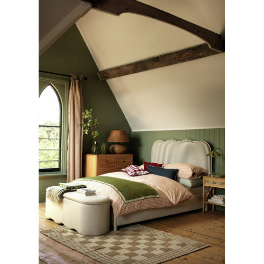 Onda Linen Double Headboard - Stripe Sage | Soft velvet bed backboard