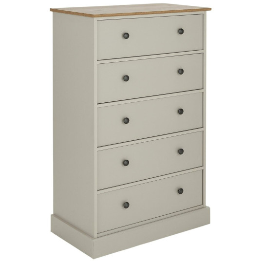 Kensington 5 Drawer Chest - Soft Grey/Oak Effect