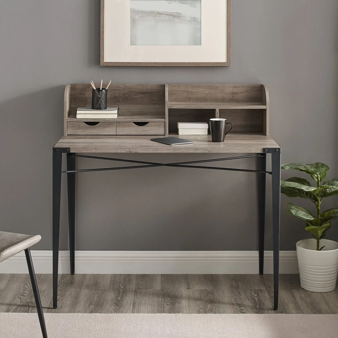 Nyla Angle Iron Desk with Hutch Grey Wash JD Furniture
