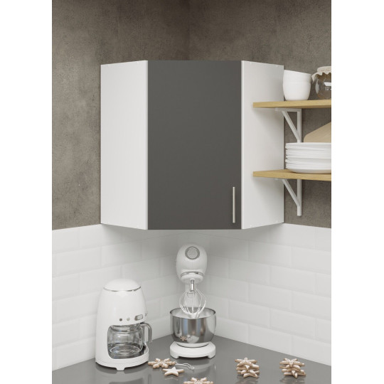 Kitchen Wall Corner Unit 600mm Cabinet With Door and Shelf 60cm - Dark Grey Matt