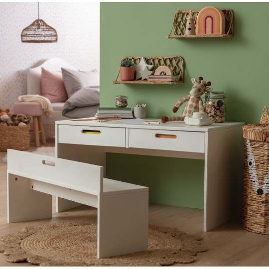 Kids Rico Desk and Bench - White