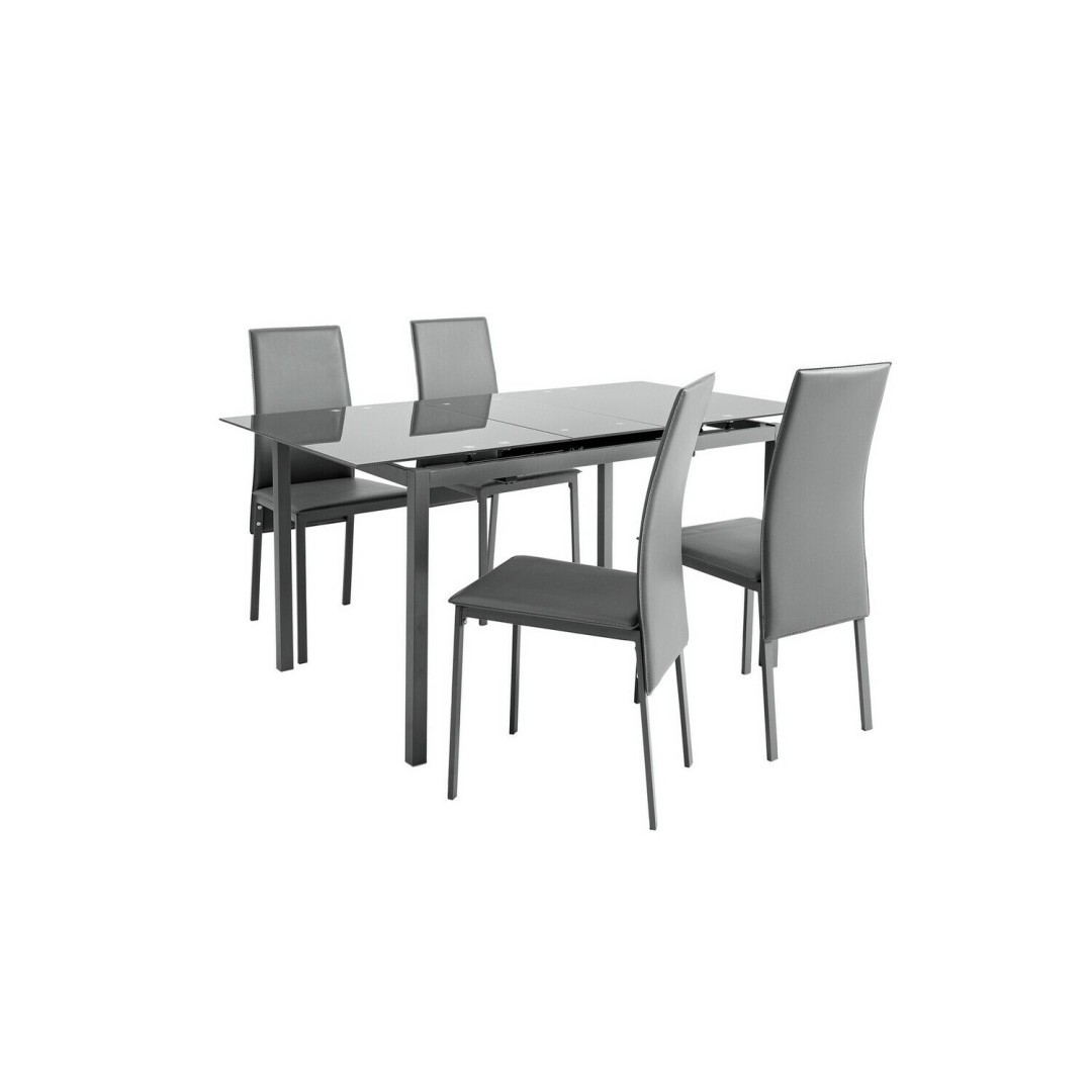 Home Lido Glass Extending Dining Table & 4 Grey Chairs