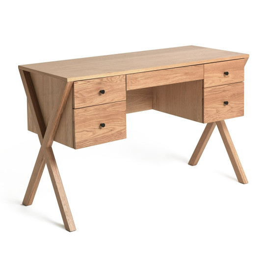 Harlene 5 Drawer Office Desk - Natural | Practical Workstation Storage