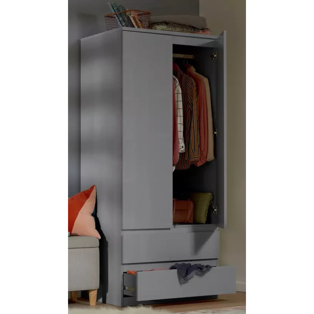 Jenson 2 Door 2 Drawer Wardrobe - Gloss Grey (B GRADE) Jenson 2 Door 2 Drawer Wardrobe - Gloss Grey (B GRADE)