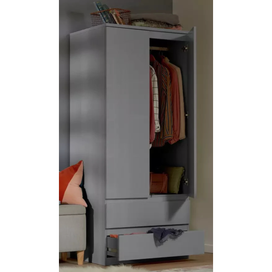 Jenson 2 Door 2 Drawer Wardrobe - Gloss Grey (B GRADE)