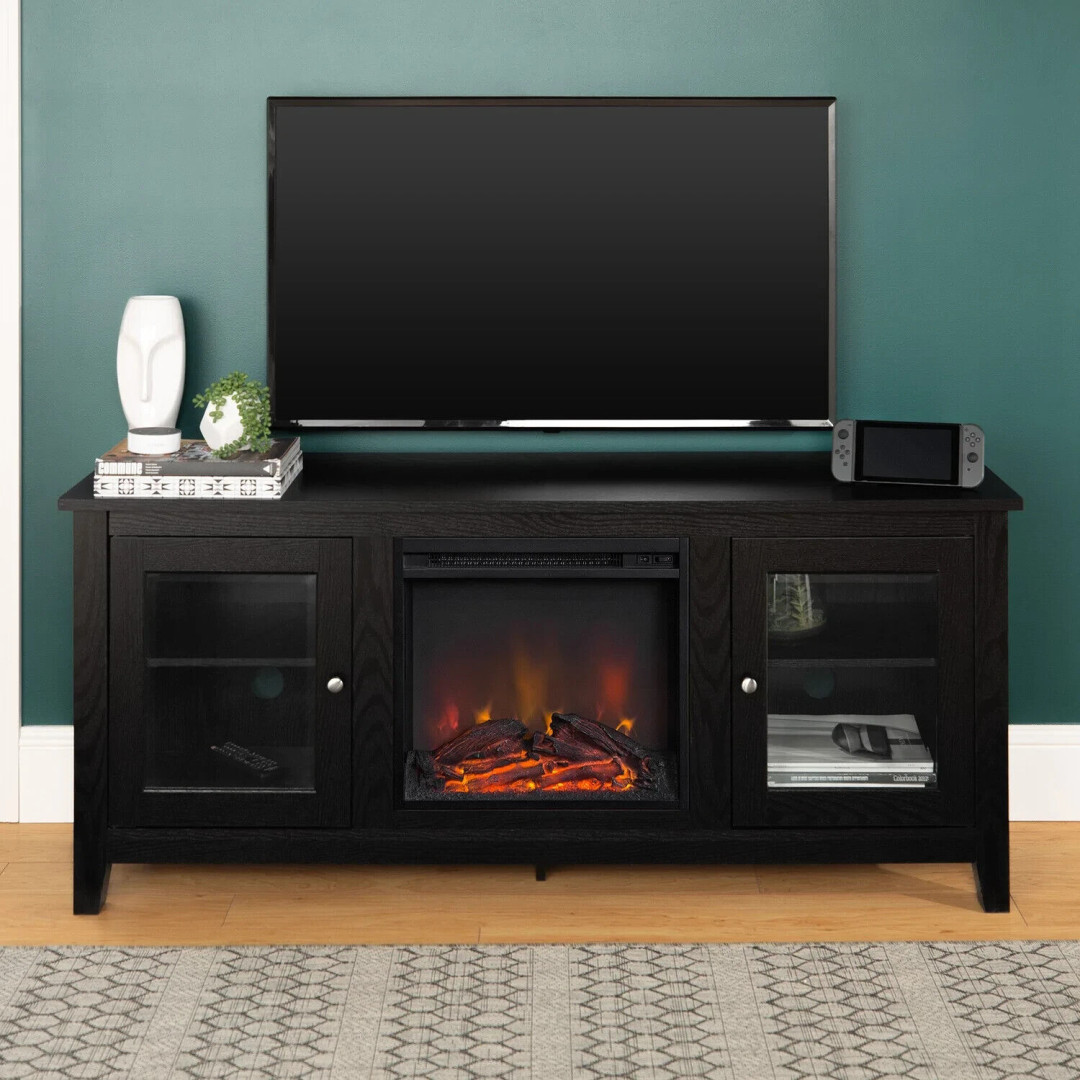 58  Traditional Electric Fireplace TV Stand - Black