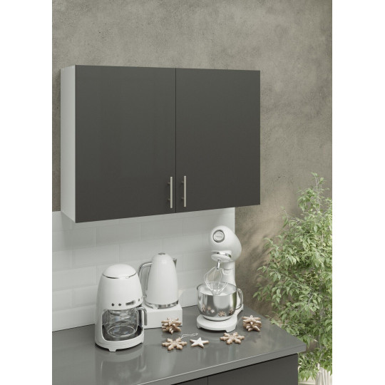 Kitchen Wall Unit 1000mm Storage Cabinet With Doors Shelf 100cm - Dark Grey Matt