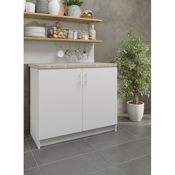 Kitchen Base Unit 1000mm Storage Cabinet & Doors 100cm - White Matt With Worktop