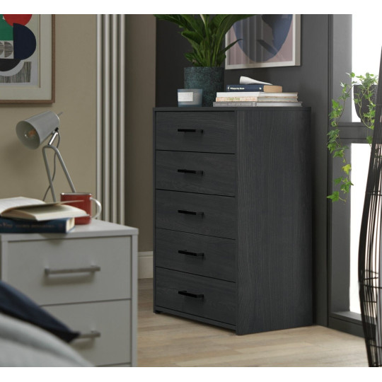 Home Oslo 5 Drawer Chest Black Oak Effect | Modern Furniture Storage Dresser