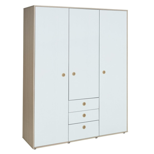 Camden 3 Door 3 Drawer Wardrobe – White & Acacia | All-in-one Storage Solution
