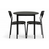 Stella Round Modern Dining Table and 2 Black Chairs 80cm - Wood Effect