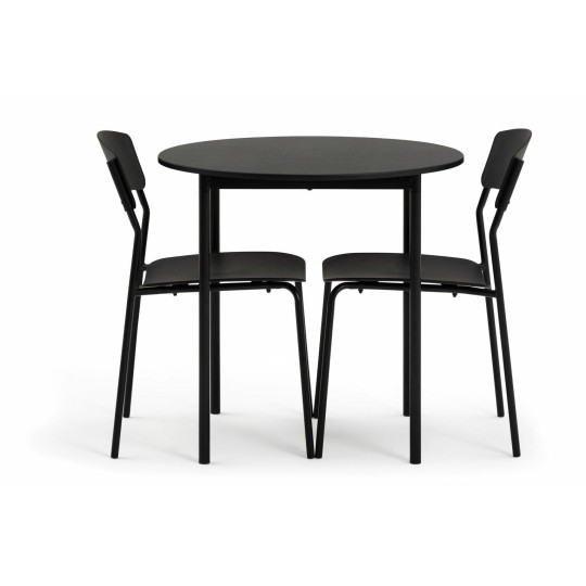 Stella Round Modern Dining Table and 2 Black Chairs 80cm - Wood Effect