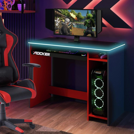 X Rocker Carbon-Tek Adapt LED Gaming Desk - Grey | Ergonomic Workspace Setup RGB
