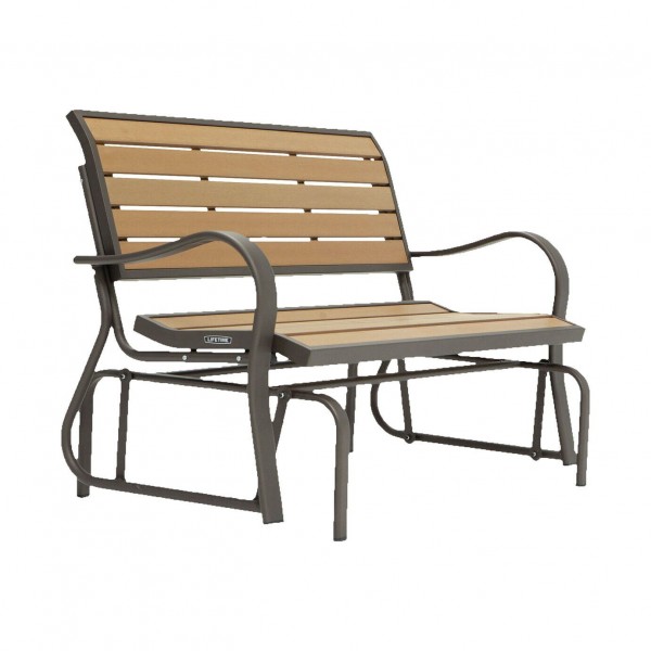 Lifetime Glider 2 Seater Metal Garden Bench - Walnut