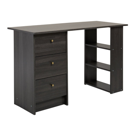 Home Malibu 3 Drawer Office Desk - Black & Brown | Study Workspace Table Storage