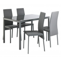 Lido Glass Modern Dining Table and 4 Chairs Grey in Rectangular Shape