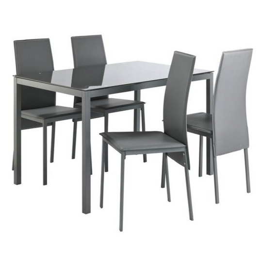 Lido Glass Dining Table & 4 Grey Chairs