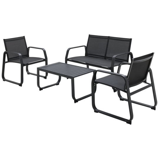 Home Trelew 4 Seater Metal Patio set - Black | Weather-resistant patio set